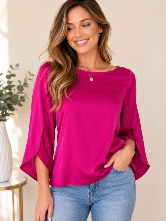 Talbots Tops - Talbots Women’s Satin Split-Sleeve Blouse - Fuchsia Sz 6P